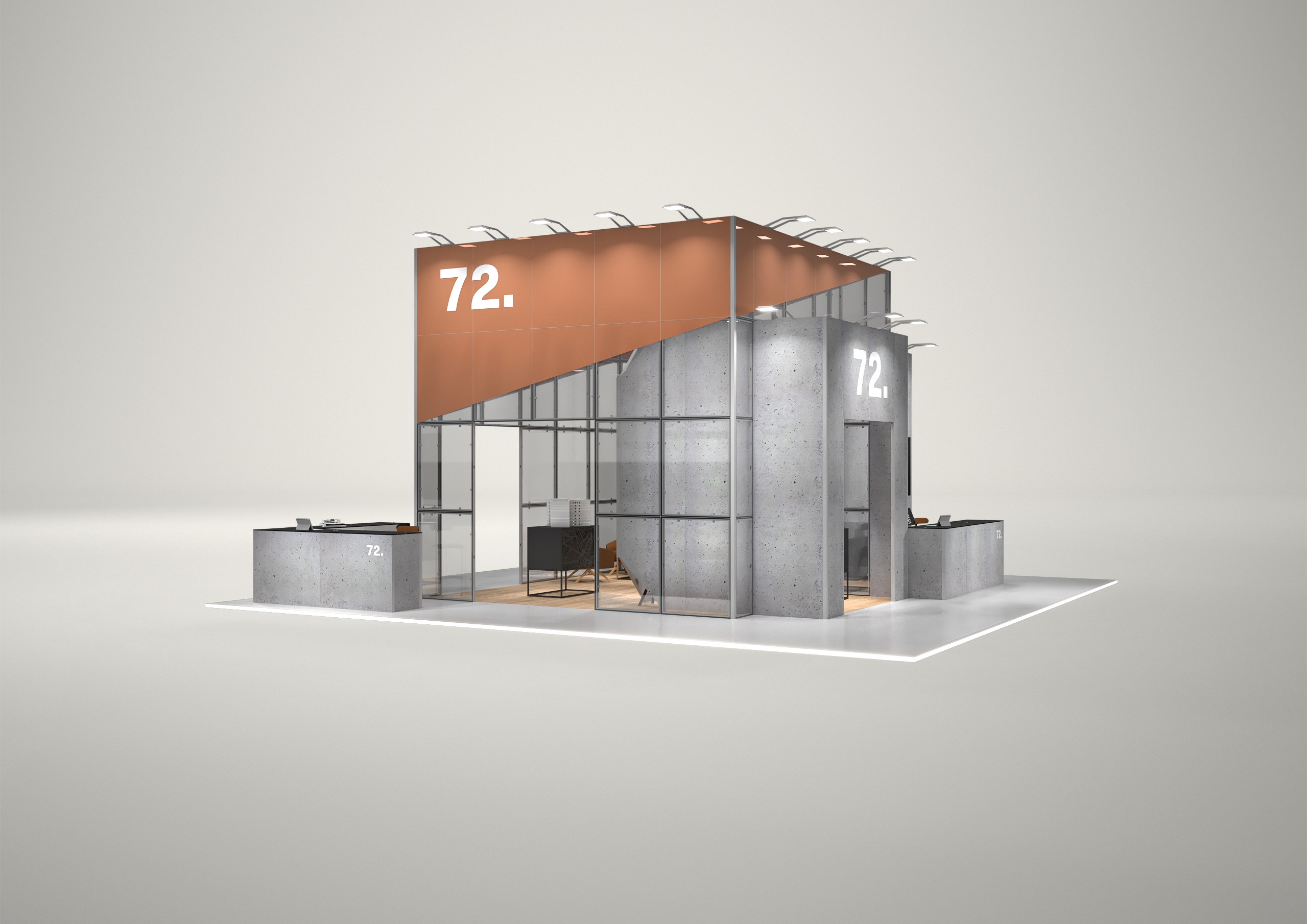 Stoisko targowe wyspowe 10x10m (100m²) – stoisko wyspowe z podświetleniem