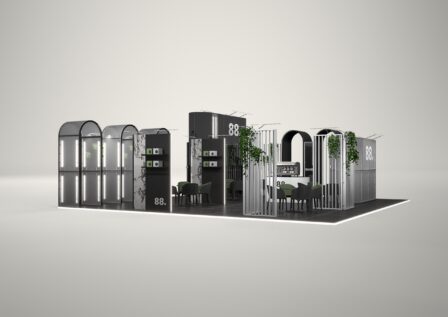 Stoisko targowe wyspowe 10x10m (100m²) – wyspowe stoisko dostępne z każdej strony