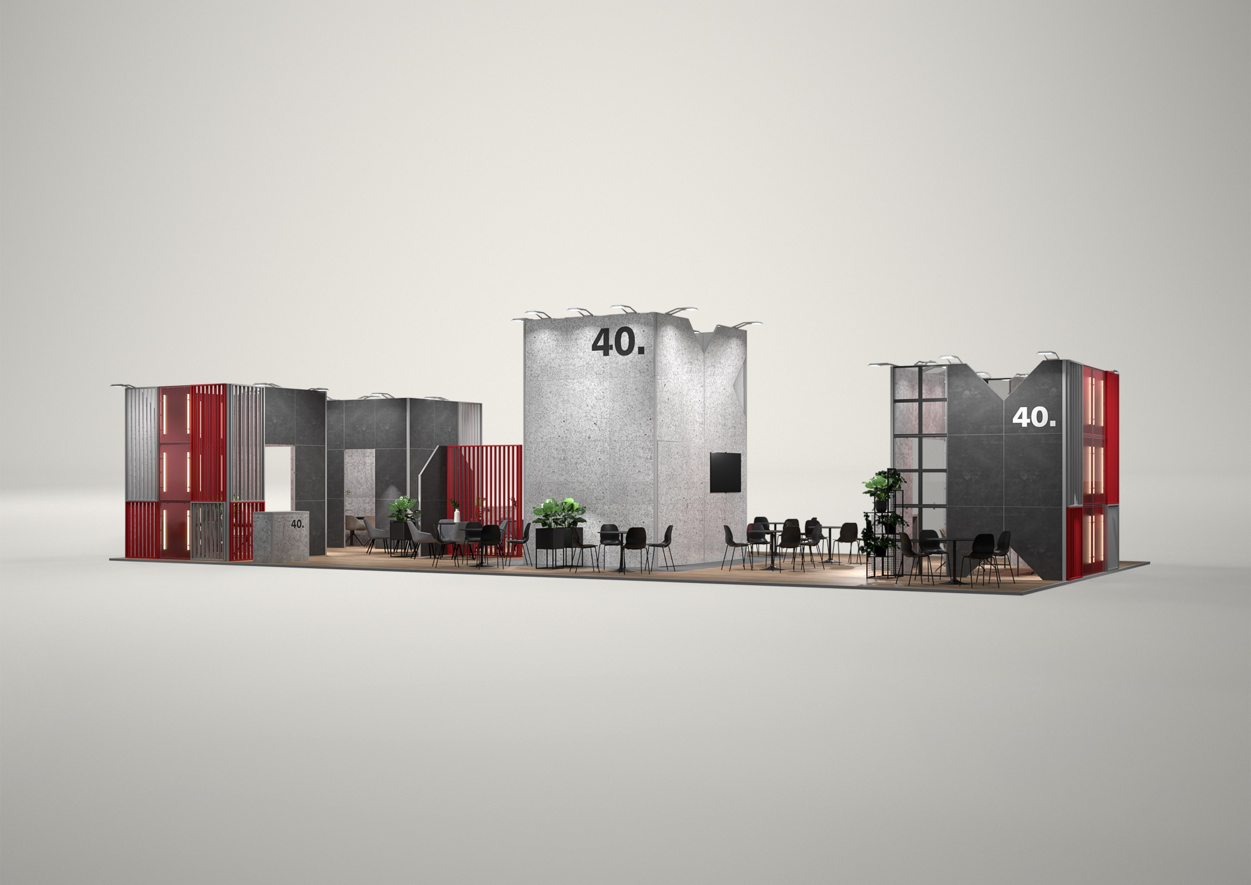 Stoisko targowe wyspowe 20x10m (200m²) – wyspowa zabudowa z przestrzenią konferencyjną