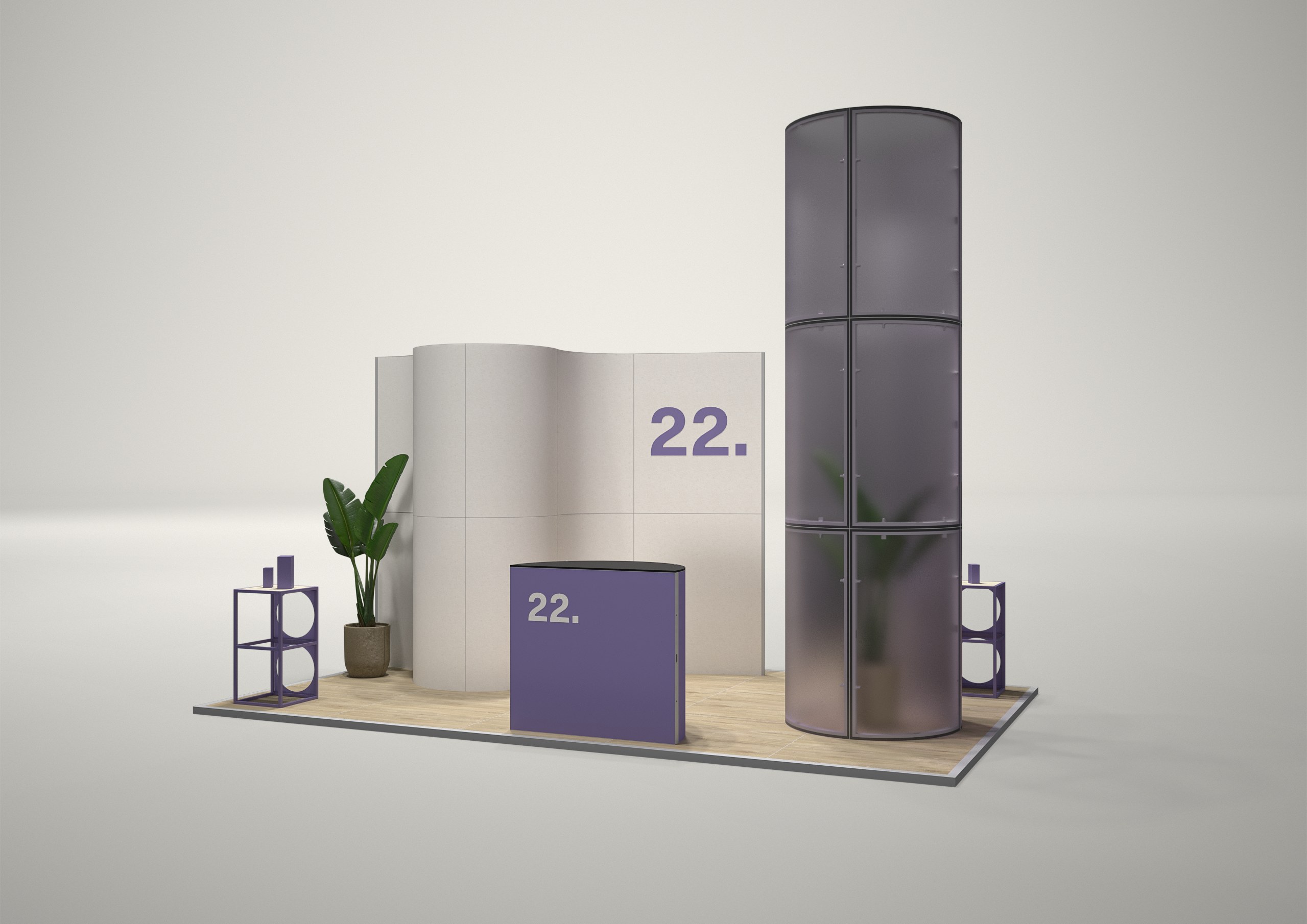 Stoisko targowe wyspowe 5x3m (15m²) – otwarta zabudowa wyspowa z grafiką