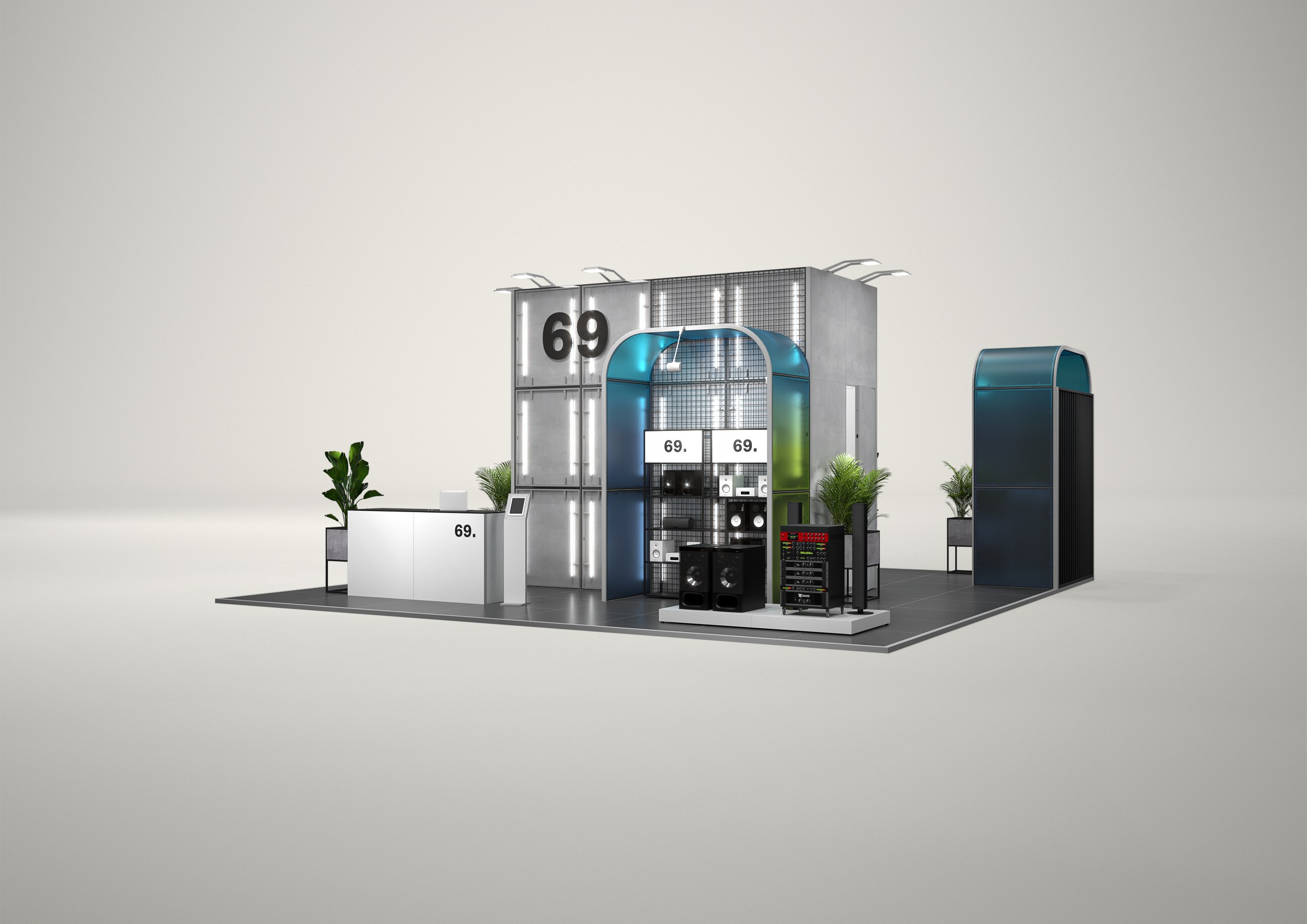 Stoisko targowe wyspowe 8x8m (64m²) – profesjonalny projekt wyspowy
