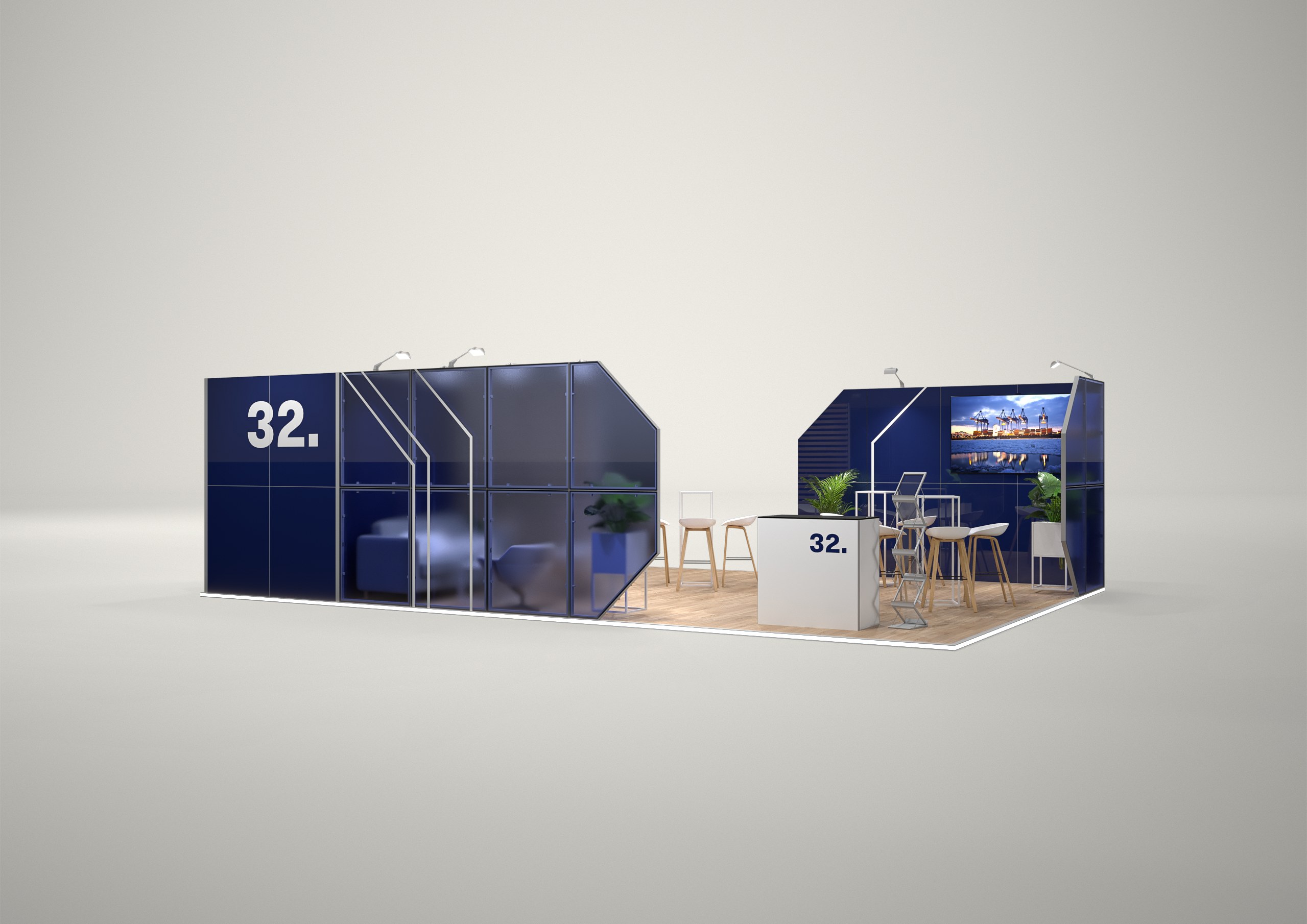 Stoisko targowe wyspowe 9x6m (54m²) – stoisko wyspowe z podświetleniem